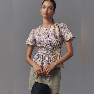 Anthropologie The Somerset Blouse yellow Floral Top Size M